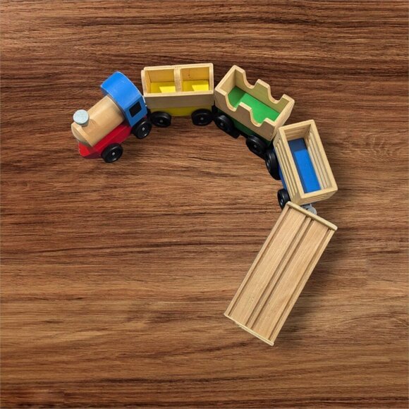 Melissa & Doug Wood Wooden Farm Train Chunky Set 3 cars 1 ENGINE set of 4 #4545 - Picture 1 of 14